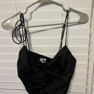 Black Satin Strappy Crop Top